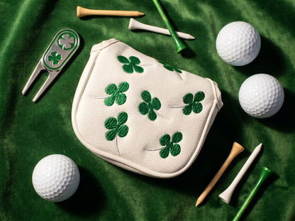 Lucky Clover Mallet Putter Head Cover – Magnetic PU Leather Golf Cover
